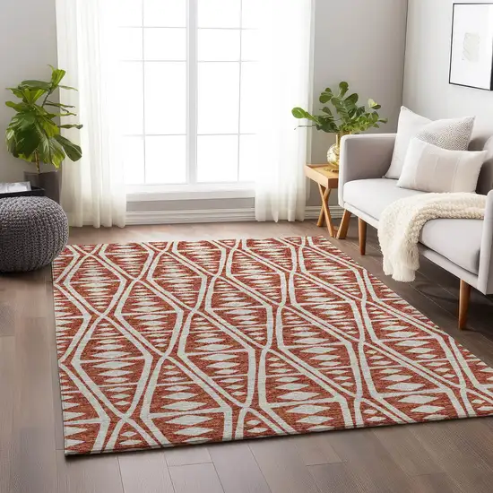 Burnt Sienna And Ivory Tribal Washable Area Rug With UV Protection Photo 4