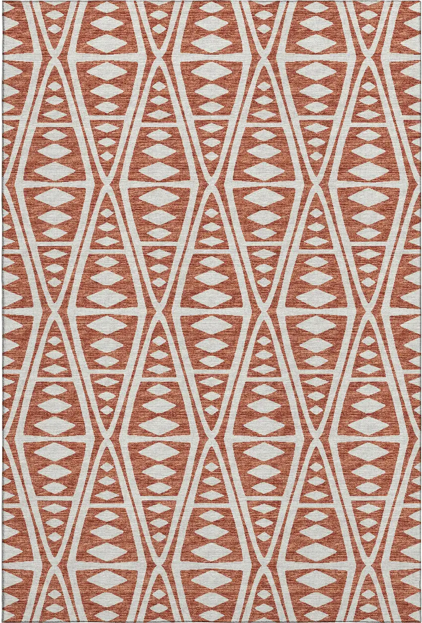 Burnt Sienna And Ivory Tribal Washable Area Rug With UV Protection Photo 2