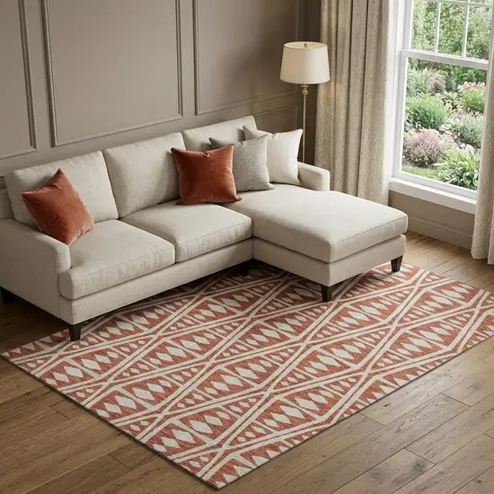 Burnt Sienna And Ivory Tribal Washable Area Rug With UV Protection Photo 1