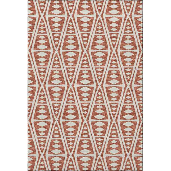 Burnt Sienna And Ivory Tribal Washable Area Rug With UV Protection Photo 6