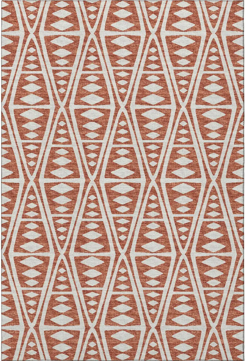 Burnt Sienna And Ivory Tribal Washable Area Rug With UV Protection Photo 6