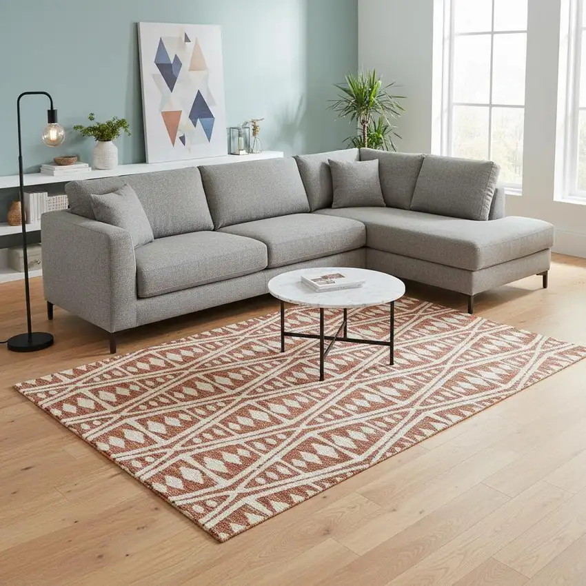 Burnt Sienna And Ivory Tribal Washable Area Rug With UV Protection Photo 1