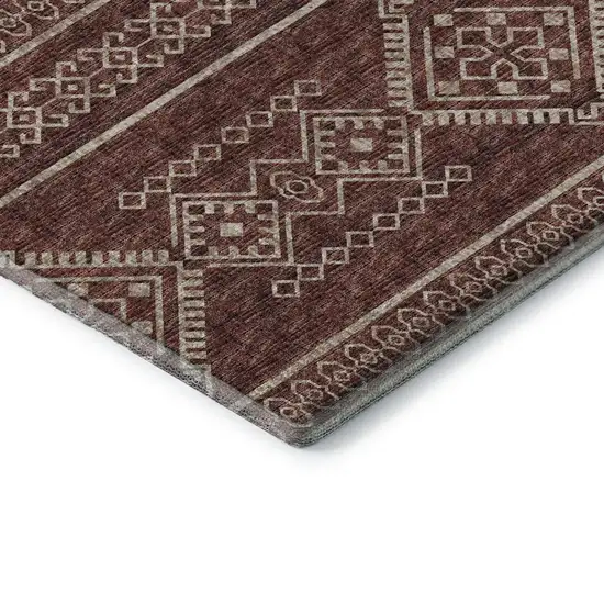 Burnt Sienna And Ivory Tribal Washable Area Rug With UV Protection Photo 7