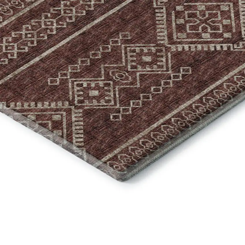 Burnt Sienna And Ivory Tribal Washable Area Rug With UV Protection Photo 7
