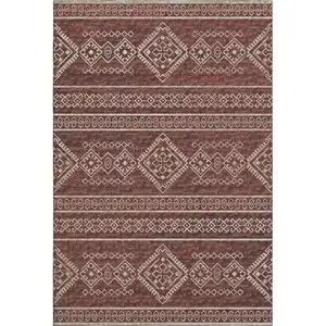 Photo of Burnt Sienna And Ivory Tribal Washable Area Rug With UV Protection