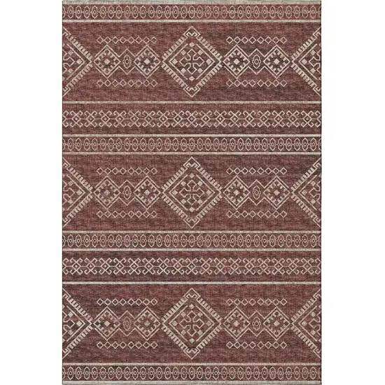 Burnt Sienna And Ivory Tribal Washable Area Rug With UV Protection Photo 4