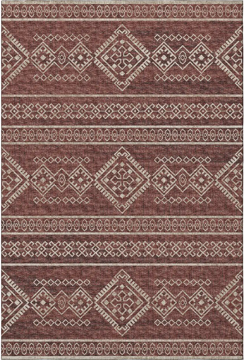 Burnt Sienna And Ivory Tribal Washable Area Rug With UV Protection Photo 4