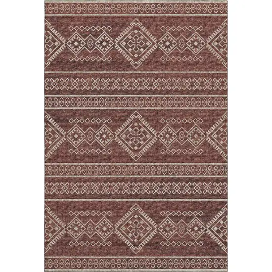 Burnt Sienna And Ivory Tribal Washable Area Rug With UV Protection Photo 2