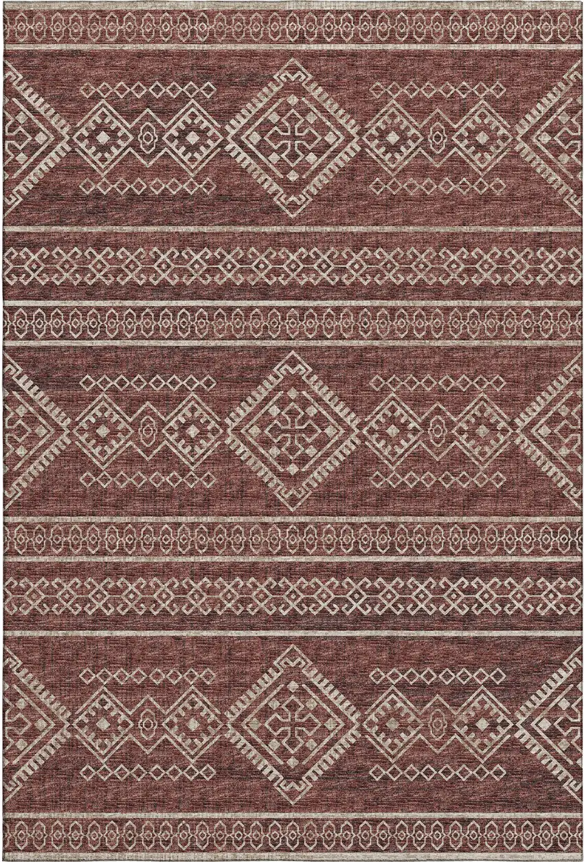 Burnt Sienna And Ivory Tribal Washable Area Rug With UV Protection Photo 2