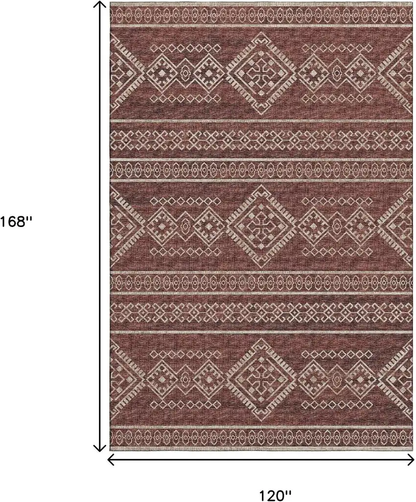 Burnt Sienna And Ivory Tribal Washable Area Rug With UV Protection Photo 3
