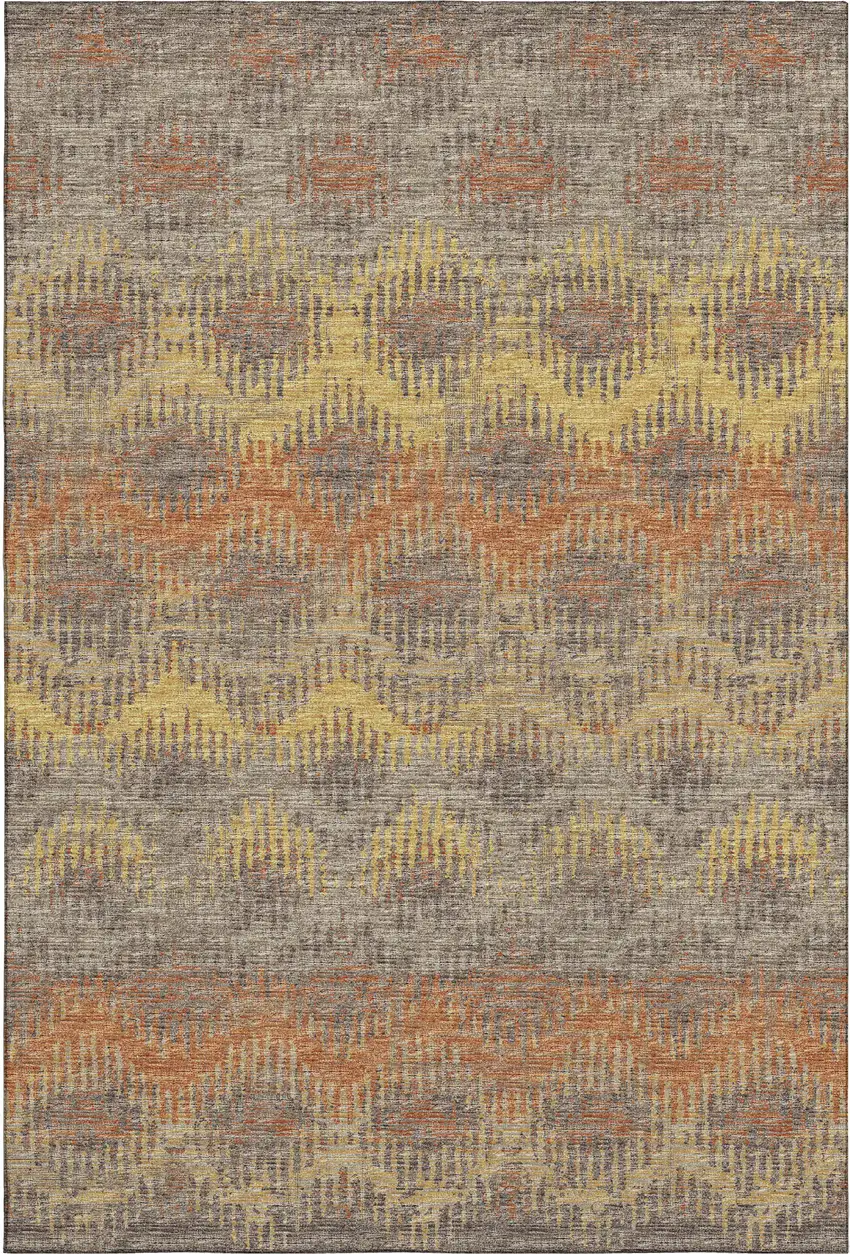 Burnt Sienna Gold And Gray Abstract Washable Area Rug With UV Protection Photo 2