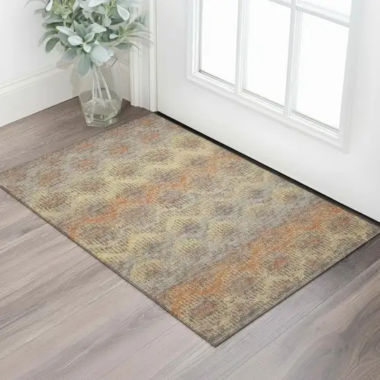 Burnt Sienna Gold And Gray Abstract Washable Area Rug With UV Protection Photo 1