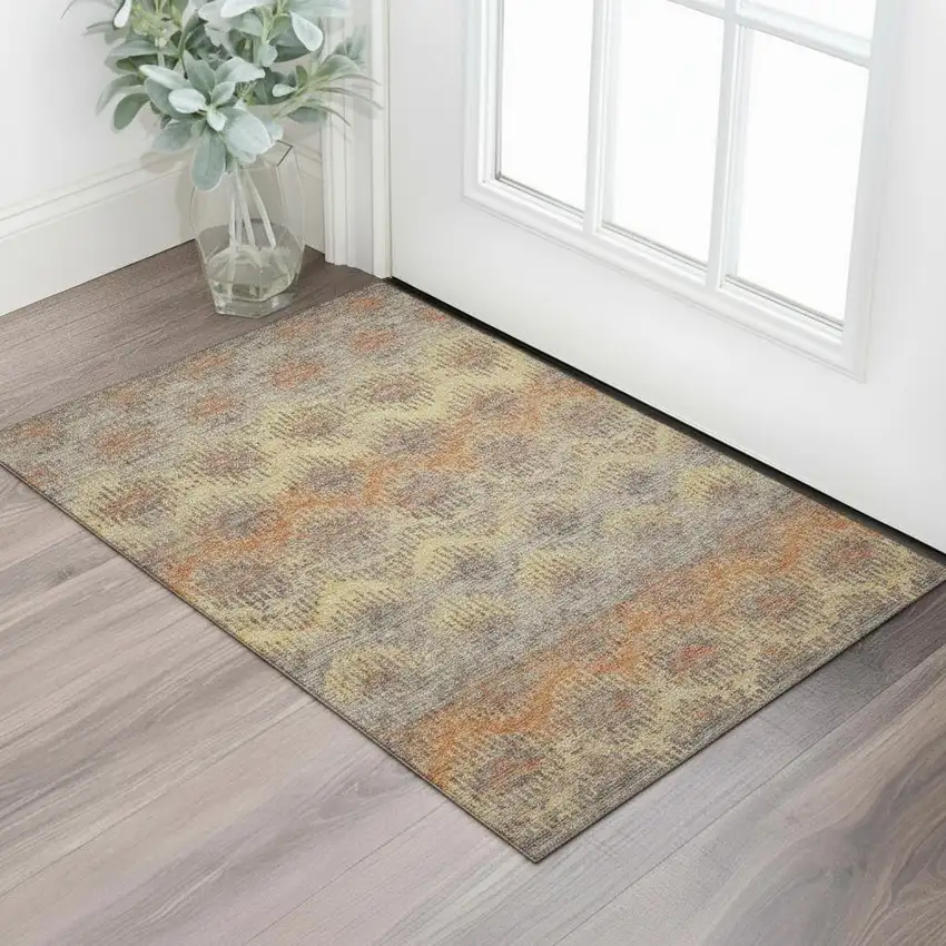 Burnt Sienna Gold And Gray Abstract Washable Area Rug With UV Protection Photo 1