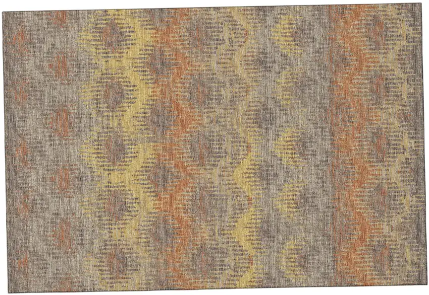 Burnt Sienna Gold And Gray Abstract Distressed Washable Area Rug With UV Protection Photo 2