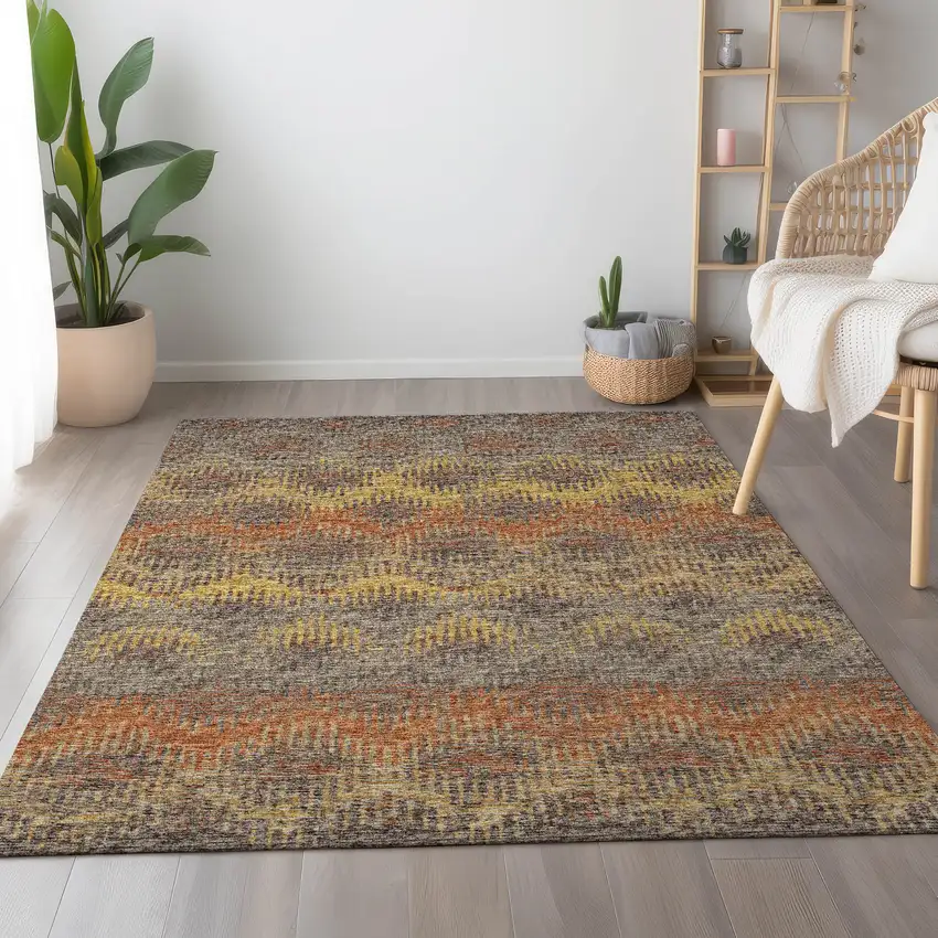 Burnt Sienna Gold And Gray Abstract Washable Area Rug With UV Protection Photo 6