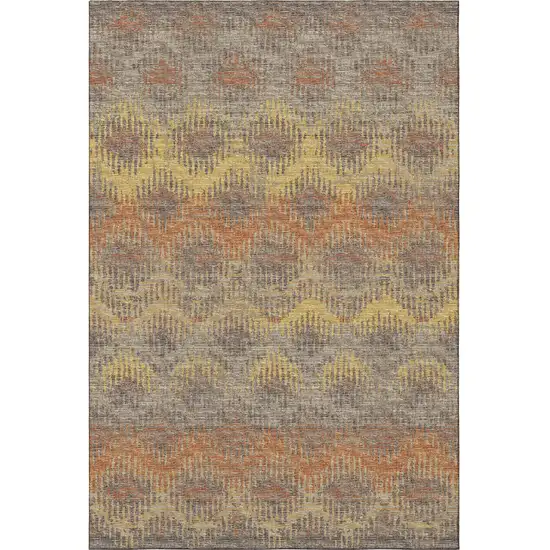 Burnt Sienna Gold And Gray Abstract Washable Area Rug With UV Protection Photo 5
