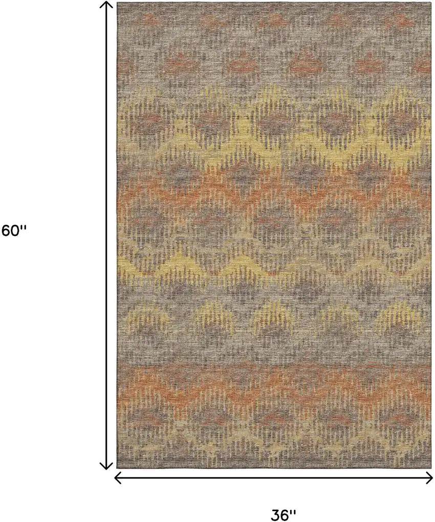 Burnt Sienna Gold And Gray Abstract Washable Area Rug With UV Protection Photo 3