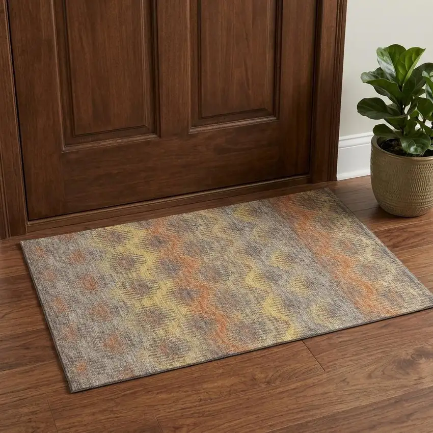 Burnt Sienna Gold And Gray Abstract Distressed Washable Area Rug With UV Protection Photo 1