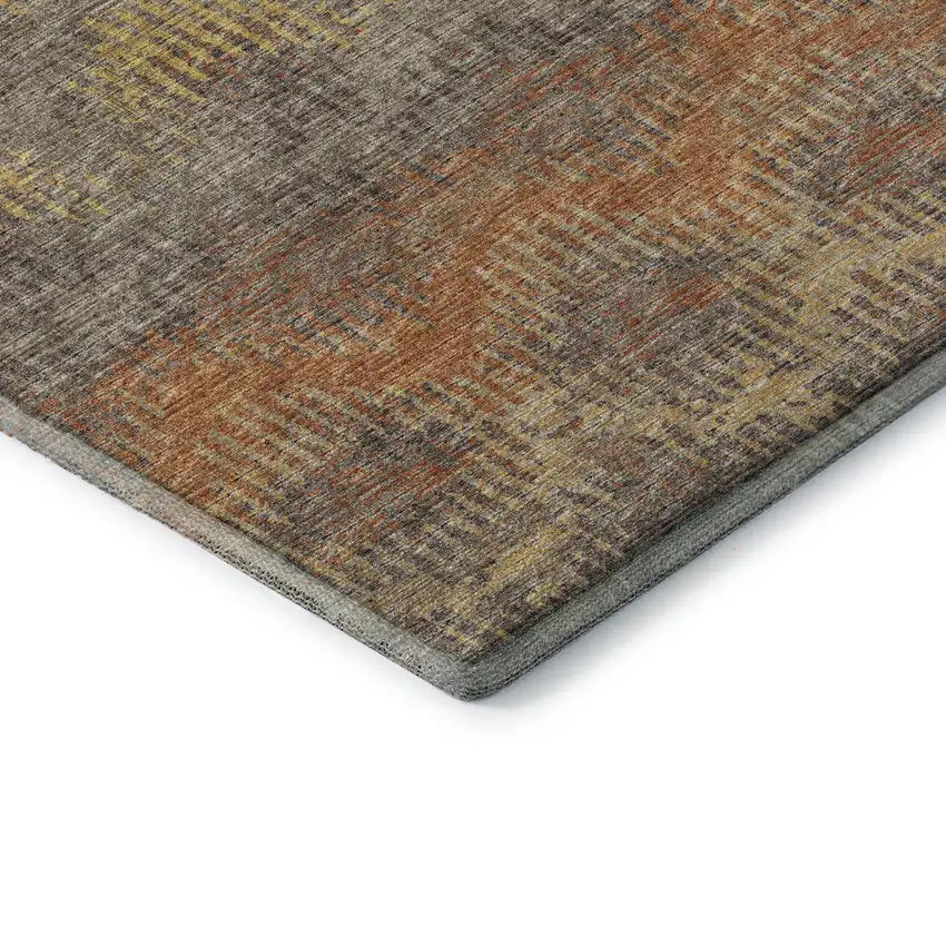 Burnt Sienna Gold And Gray Abstract Washable Area Rug With UV Protection Photo 9