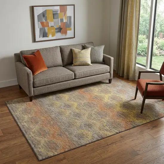Burnt Sienna Gold And Gray Abstract Distressed Washable Area Rug With UV Protection Photo 1