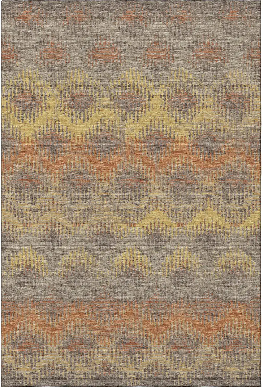 Burnt Sienna Gold And Gray Abstract Washable Area Rug With UV Protection Photo 5