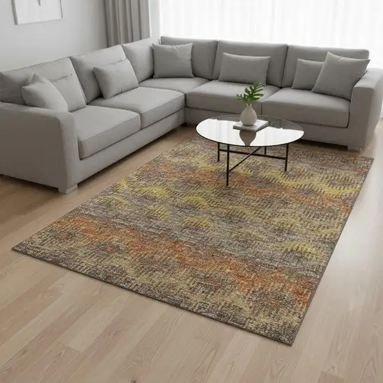 Burnt Sienna Gold And Gray Abstract Washable Area Rug With UV Protection Photo 3