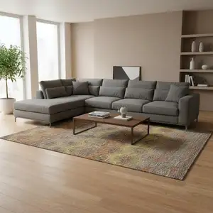 Photo of Burnt Sienna Gold And Gray Abstract Washable Area Rug With UV Protection