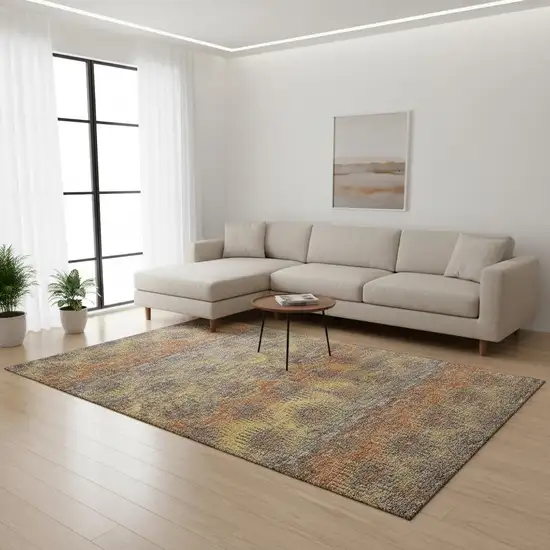 Burnt Sienna Gold And Gray Abstract Washable Area Rug With UV Protection Photo 3