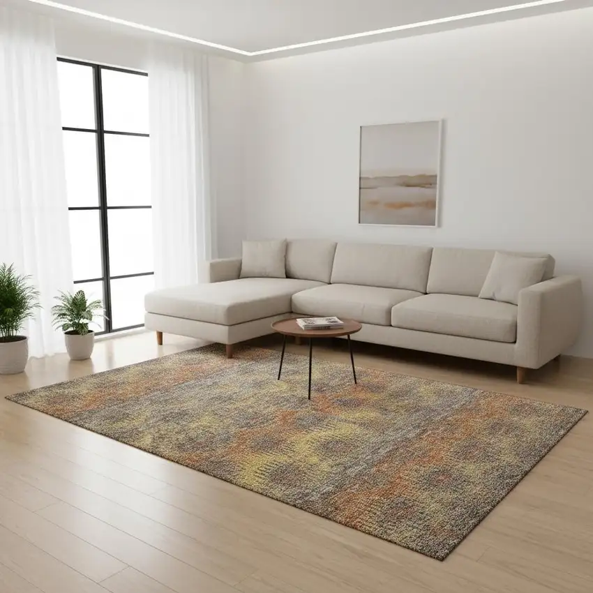 Burnt Sienna Gold And Gray Abstract Washable Area Rug With UV Protection Photo 3