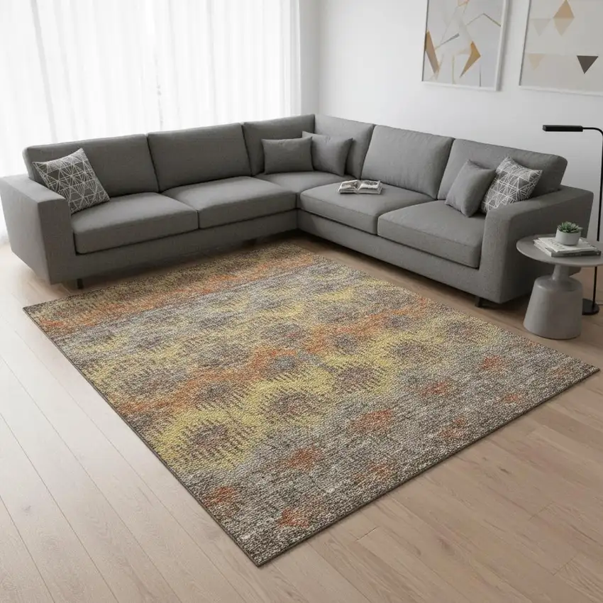 Burnt Sienna Gold And Gray Abstract Washable Area Rug With UV Protection Photo 1