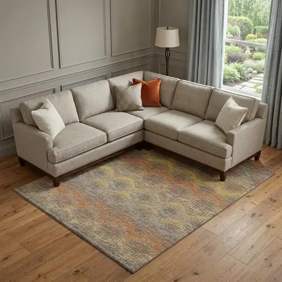 Burnt Sienna Gold And Gray Abstract Distressed Washable Area Rug With UV Protection Photo 1