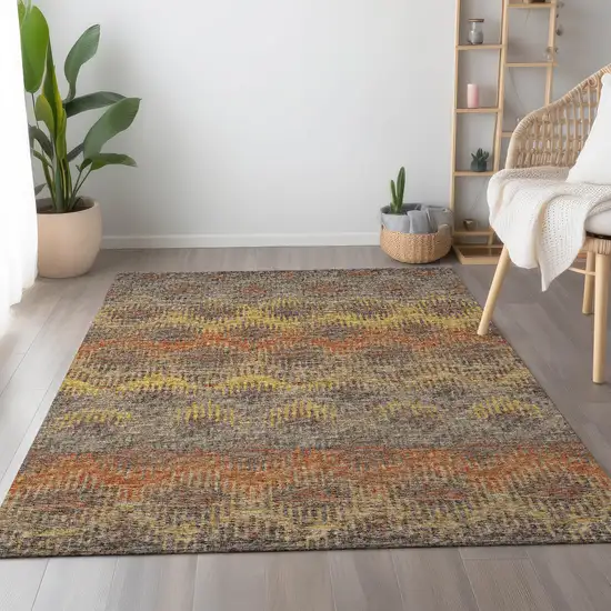 Burnt Sienna Gold And Gray Abstract Washable Area Rug With UV Protection Photo 5