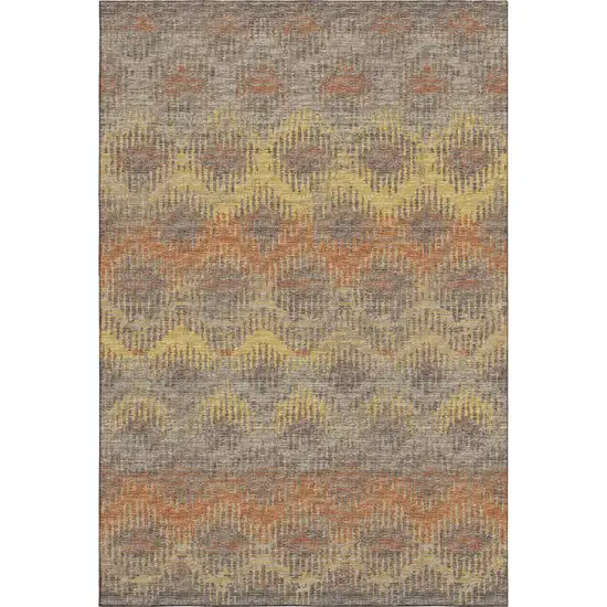Burnt Sienna Gold And Gray Abstract Washable Area Rug With UV Protection Photo 1