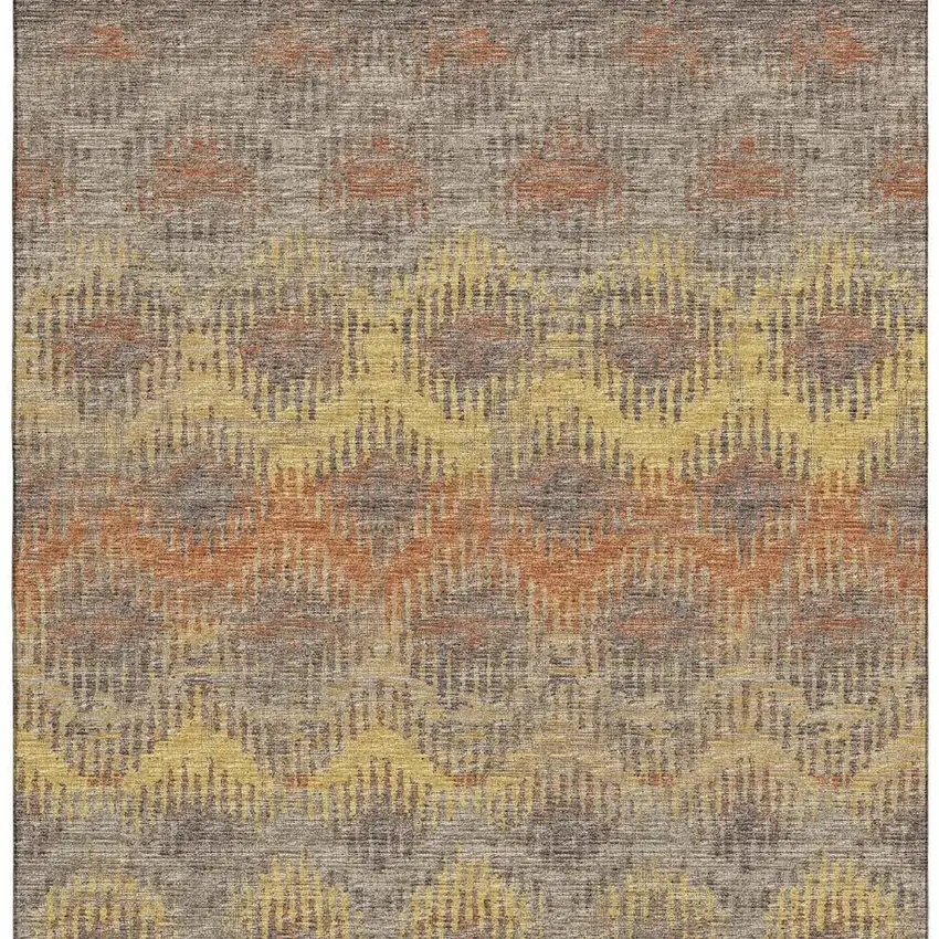 Burnt Sienna Gold And Gray Abstract Washable Area Rug With UV Protection Photo 3