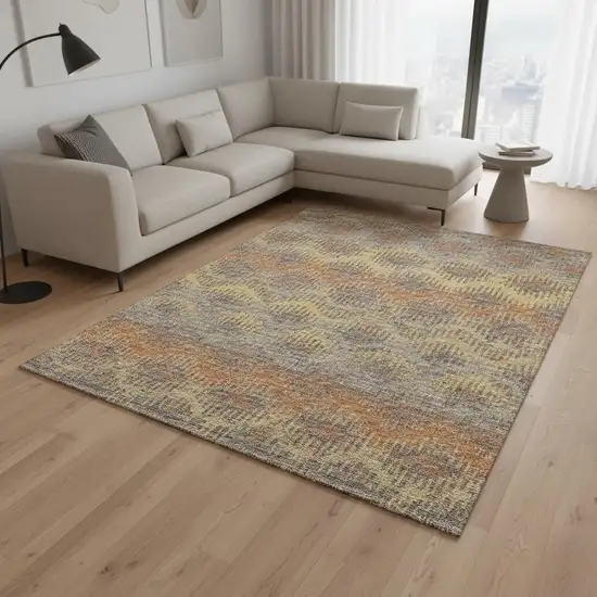 Burnt Sienna Gold And Gray Abstract Washable Area Rug With UV Protection Photo 1