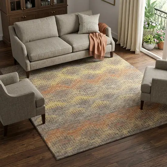 Burnt Sienna Gold And Gray Abstract Distressed Washable Area Rug With UV Protection Photo 1