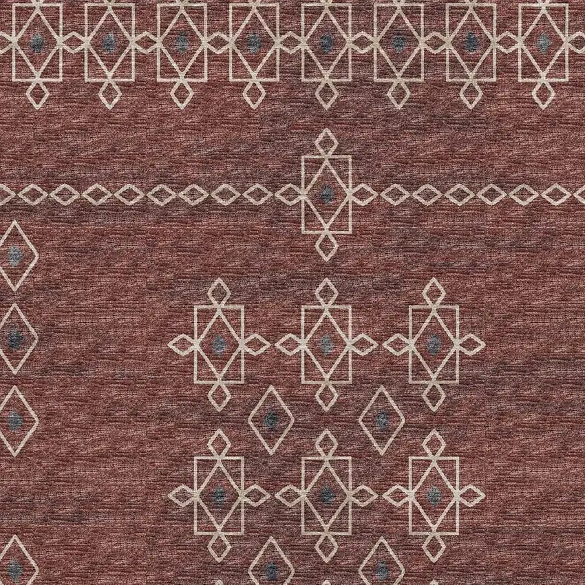 Burnt Sienna Ivory And Black Tribal Washable Area Rug With UV Protection Photo 4