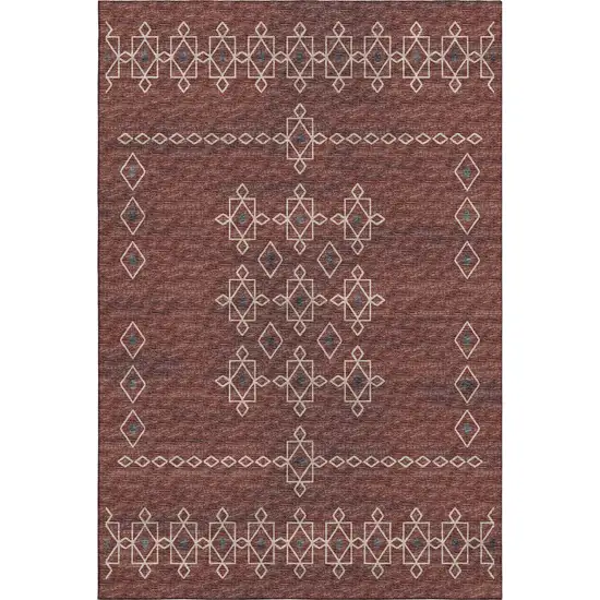 Burnt Sienna Ivory And Black Tribal Washable Area Rug With UV Protection Photo 2
