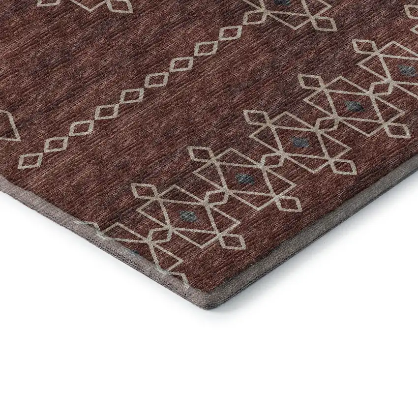 Burnt Sienna Ivory And Black Tribal Washable Area Rug With UV Protection Photo 8