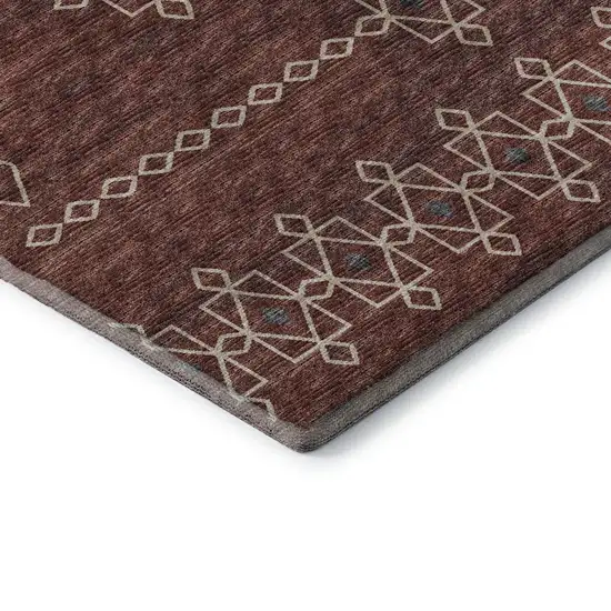 Burnt Sienna Ivory And Black Tribal Washable Area Rug With UV Protection Photo 9