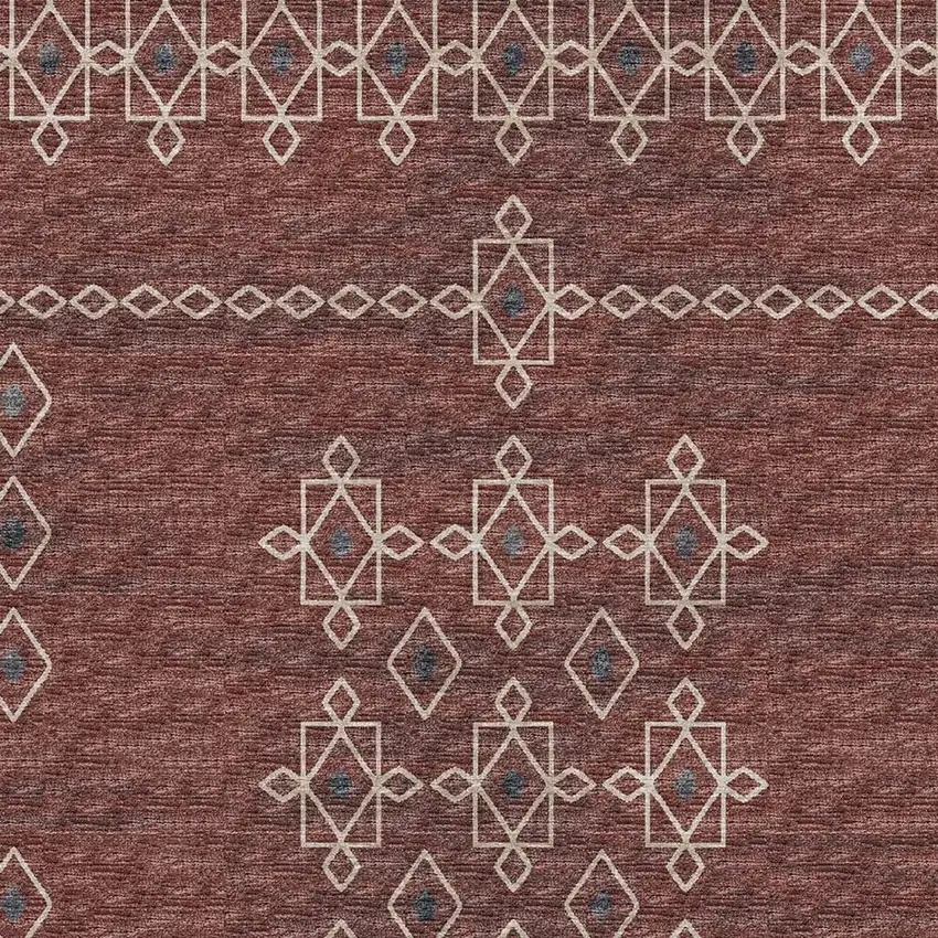 Burnt Sienna Ivory And Black Tribal Washable Area Rug With UV Protection Photo 4