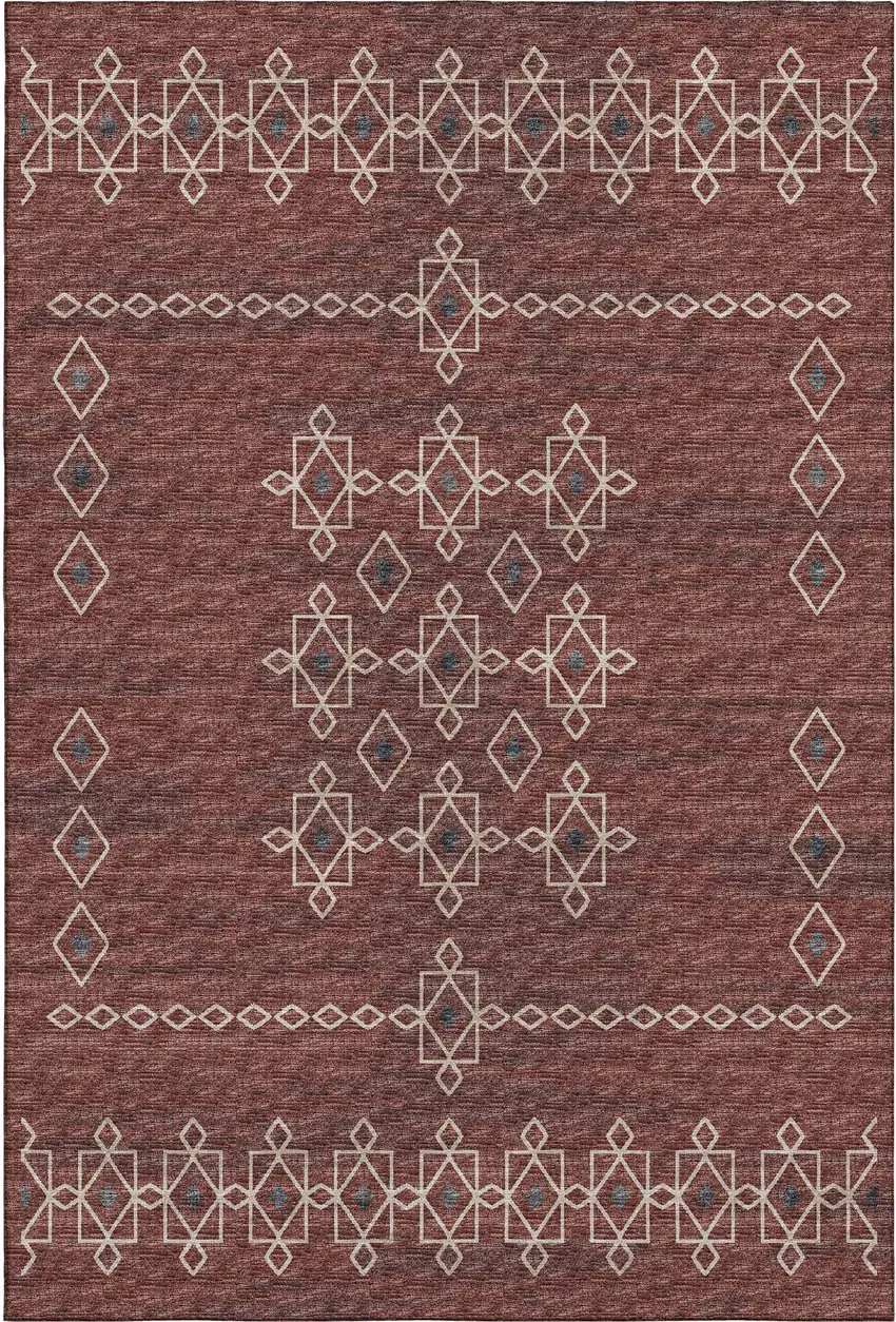 Burnt Sienna Ivory And Black Tribal Washable Area Rug With UV Protection Photo 2