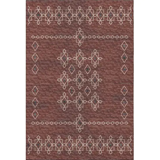Burnt Sienna Ivory And Black Tribal Washable Area Rug With UV Protection Photo 4