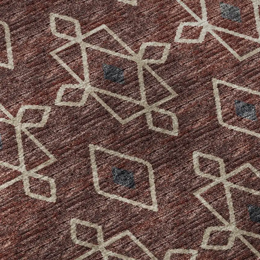 Burnt Sienna Ivory And Black Tribal Washable Area Rug With UV Protection Photo 9