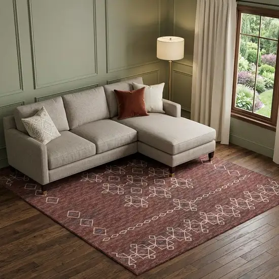 Burnt Sienna Ivory And Black Tribal Washable Area Rug With UV Protection Photo 1