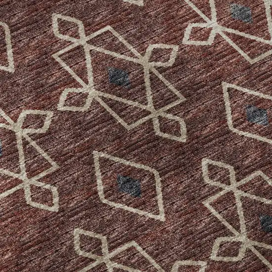 Burnt Sienna Ivory And Black Tribal Washable Area Rug With UV Protection Photo 9