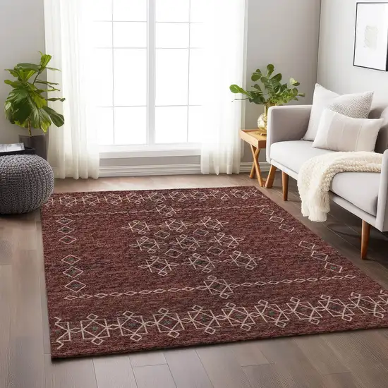 Burnt Sienna Ivory And Black Tribal Washable Area Rug With UV Protection Photo 4