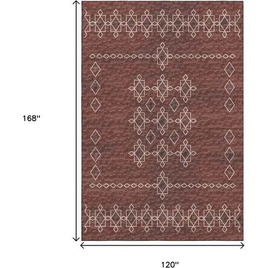 Burnt Sienna Ivory And Black Tribal Washable Area Rug With UV Protection Photo 3