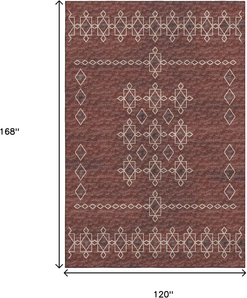 Burnt Sienna Ivory And Black Tribal Washable Area Rug With UV Protection Photo 3