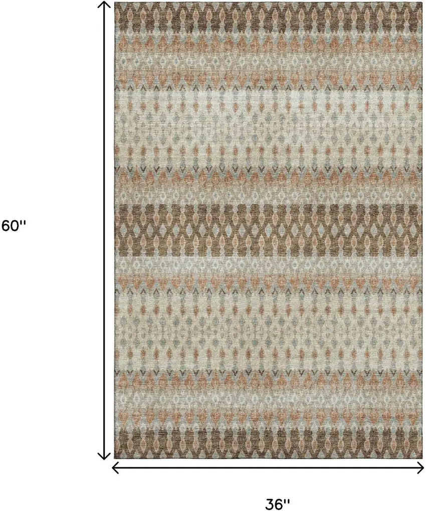 Burnt Sienna Ivory And Blue Tribal Washable Area Rug With UV Protection Photo 3